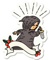 sticker of a tattoo style assassin with knife png