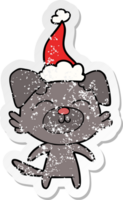 mano disegnato afflitto etichetta cartone animato di un' cane indossare Santa cappello png