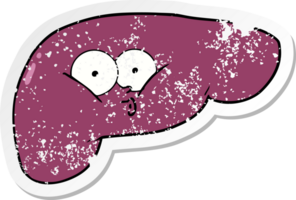 distressed sticker of a cartoon curious liver png