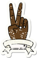 Retro Tattoo Style peace two finger hand gesture with banner png