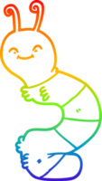 rainbow gradient line drawing of a cartoon happy caterpillar png