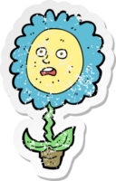 retro distressed sticker of a cartoon flower with face png