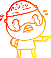 warm gradient line drawing of a cartoon bearded man crying png