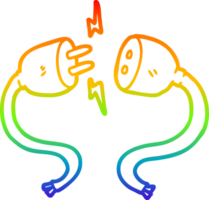 rainbow gradient line drawing of a cartoon plug and socket png