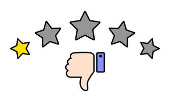 Customer bad review icon. Dislike, thumb down with one star vector