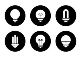 ligero bulbo icono conjunto colección en negro círculo. lámpara concepto vector