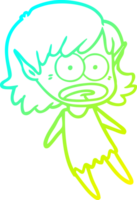 cold gradient line drawing of a cartoon shocked elf girl flying png