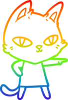 rainbow gradient line drawing of a cartoon cat staring png