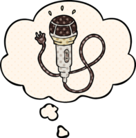 cartoon microphone with thought bubble in comic book style png