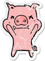 autocollant en détresse d'un cochon de dessin animé en colère png