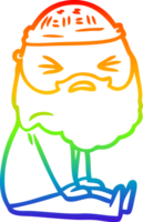 rainbow gradient line drawing of a cartoon man with beard png