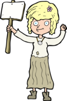 cartoon hippie girl with protest sign png