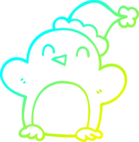 cold gradient line drawing of a cartoon penguin wearing christmas hat png