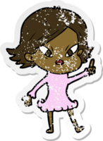 distressed sticker of a cartoon stressed woman png