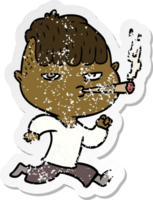pegatina angustiada de un caricaturista fumando mientras corre png