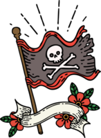 scroll banner with tattoo style waving pirate flag png