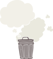 cartoon stinky garbage can with thought bubble in retro style png