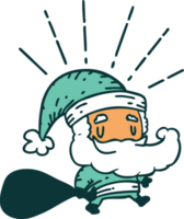 illustrazione di un' tradizionale tatuaggio stile Santa Claus Natale personaggio con sacco png