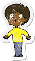 retro distressed sticker of a cartoon surprised man png