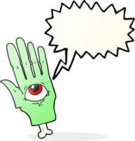 mano disegnato discorso bolla cartone animato spaventoso occhio mano png