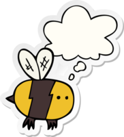 dibujos animados abeja con pensamiento burbuja como un impreso pegatina png