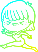 cold gradient line drawing of a cartoon woman jumping png