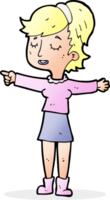 dessin animé femme heureuse pointant du doigt png