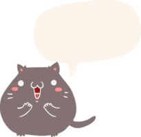 Lycklig tecknad serie katt med Tal bubbla i retro stil png