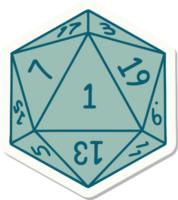 adesivo de uma jogada de dados natural de 1 d20 png