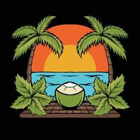 coconut tree with coconut in beach vector