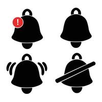 Notification bell icon set. Incoming inbox message. New message notofication icons collection. Ringing bell and notification for clock and smartphone, alarm alert. Illustration vector