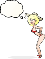 cartoon pin-up beach girl with thought bubble png