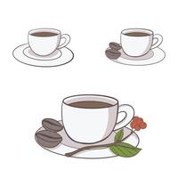 conjunto de tazas de café en Clásico estilo. tomar lejos capuchino y glaseado, Café exprés y latté, moca y americano, frapé en un vaso. mano dibujado grabado retro bosquejo. vector