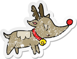 distressed sticker of a cartoon christmas reindeer png