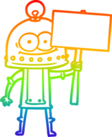 rainbow gradient line drawing of a happy carton robot with light bulb png