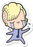 sticker of a cartoon crying girl wearing space clothes png