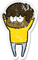 distressed sticker of a happy cartoon man png