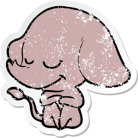 autocollant en détresse d'un éléphant souriant de dessin animé png