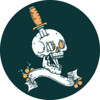 tattoo style icon with banner of a skull png