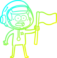 cold gradient line drawing of a cartoon surprised astronaut waving flag png