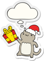 söt tecknad serie jul katt med trodde bubbla som en tryckt klistermärke png