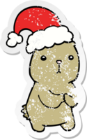 distressed sticker of a cartoon christmas bear worrying png