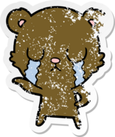 distressed sticker of a crying cartoon bear png