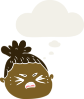 cartoon female face with thought bubble in retro style png