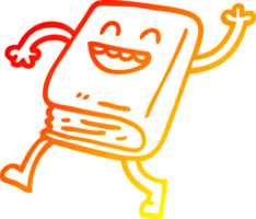 warm gradient line drawing of a cartoon happy book waving png