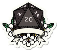 adesivo de uma rolagem de dados d20 natural de 20 acertos críticos png