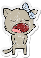 distressed sticker of a cartoon cat meowing png