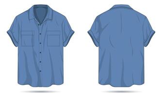 Men's blue casual shirt mockup front and back view vector