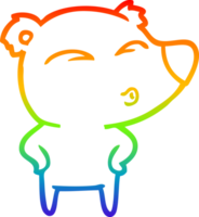 rainbow gradient line drawing of a cartoon whistling bear png