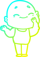 cold gradient line drawing of a cartoon happy bald man png
